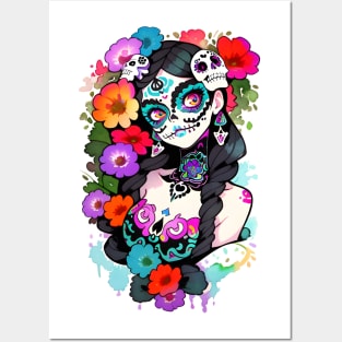 Beautiful Girl with Sugar Skull Makeup - Mexican, Halloween, Tattoo, Calavera, Day of the Dead, Gift idea, Birthday gifts, Christmas gifts, Posters and Art